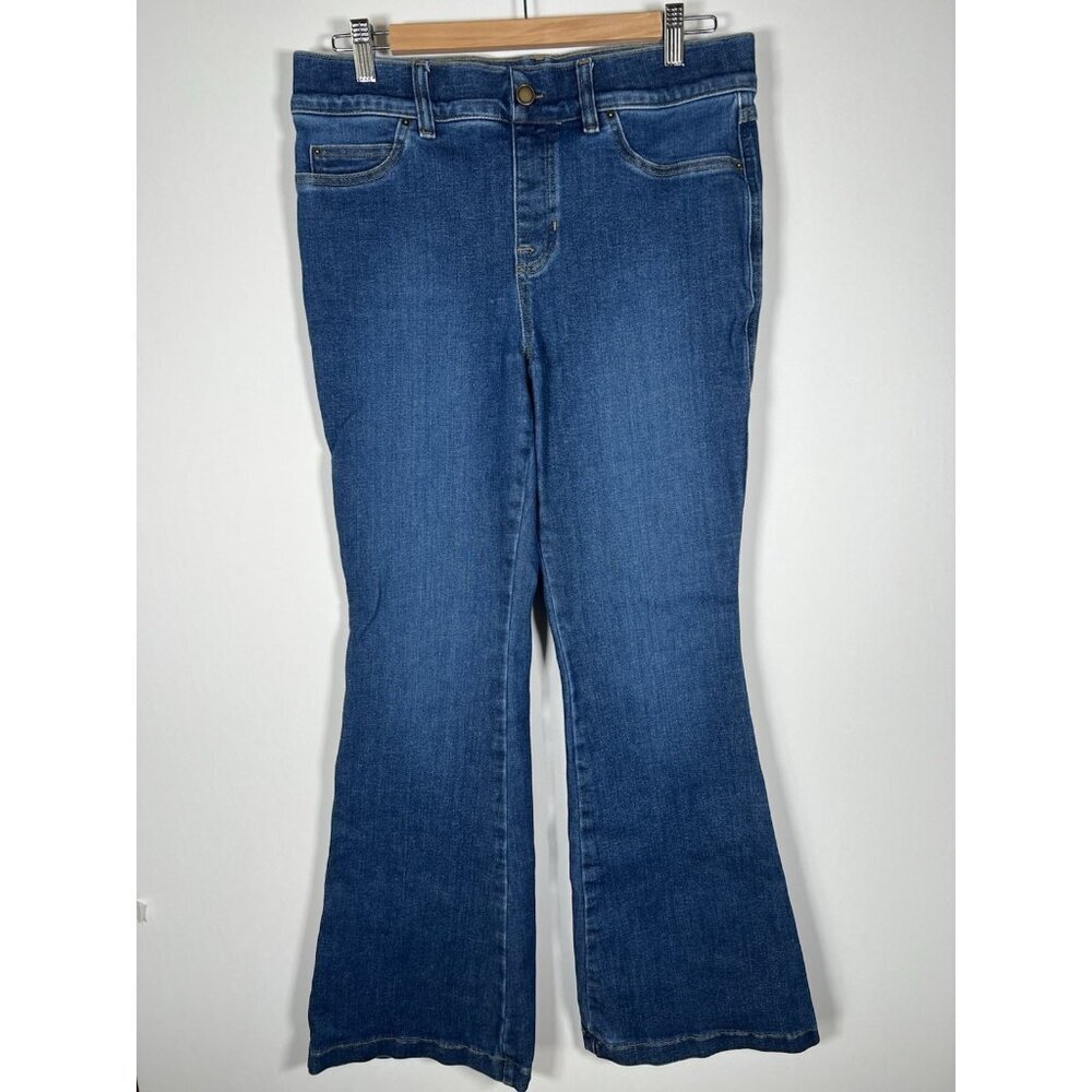 SPANX stretch pull-on blue denim flare bootcut jeans L casual comfy boho